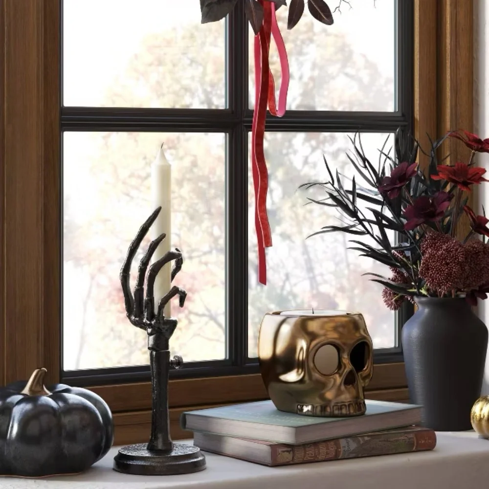 Skeleton Hand Adjustable Taper Candle Holder Aluminum Black - Threshold - Picture 3 of 13